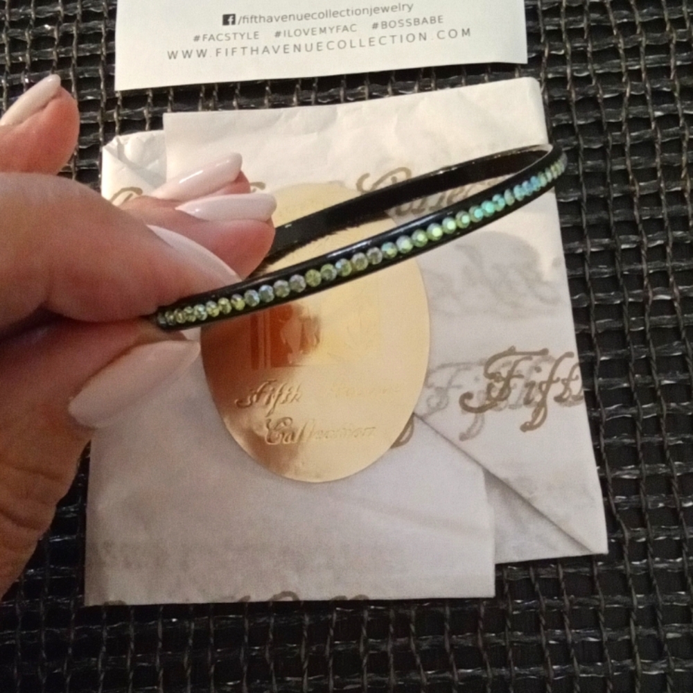 Green Swarovski Crystals Black Bangle Bracelet S